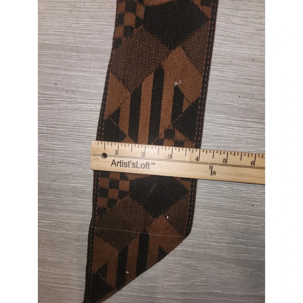Vintage Geometric Tapestry Sash Belt Brown Black‎ Woven Bronze Buckle 40 Inch